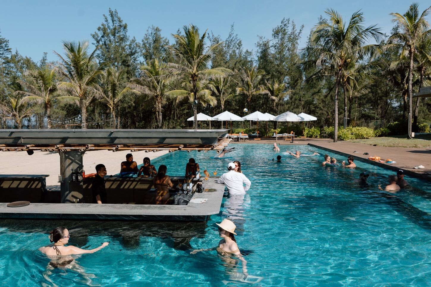 Elegant minimalist interior at luxury beach club Vietnam fusion Mediterranean